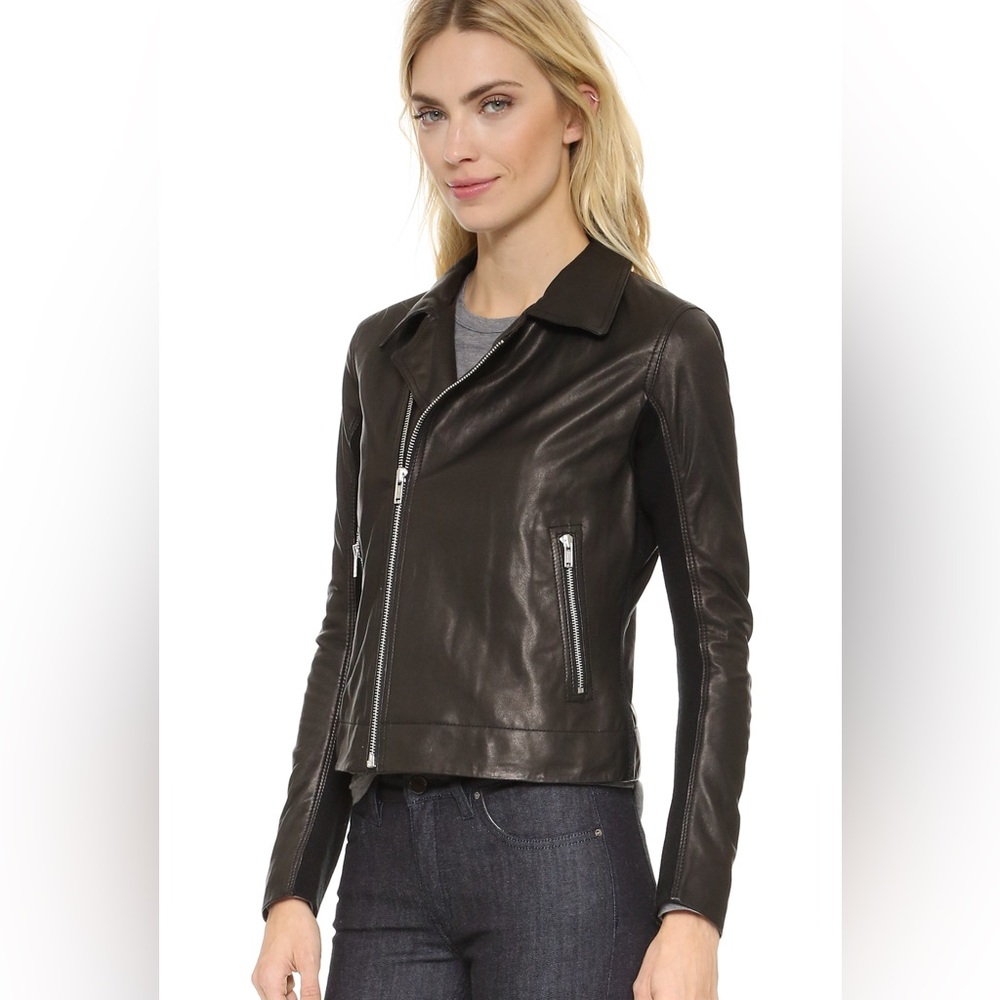 Genuine leather jacket black moto